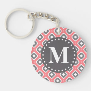 Grijze roze Ikat Mod Patroon met Monogram Sleutelhanger