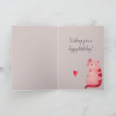 Grijze Roze Kat Harten Verjaardag Kaart (Binnen)