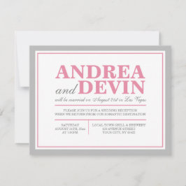 Grijze & Roze Trouwreceptie UITSLUITEND Uitnodigin Kaart