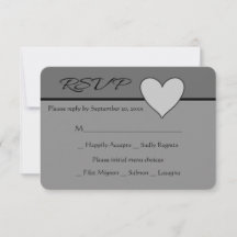 Grijze RSVP Liefdeshart Grijs & Zwart Bruiloft