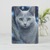 Grijze Russische Blauwe Kat Kerst of Hanukka  Feestdagenkaart (Staand voorkant)