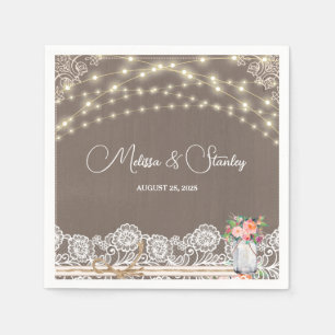 Grijze Rustic Lace String Light Mason Jar Wedding Servet