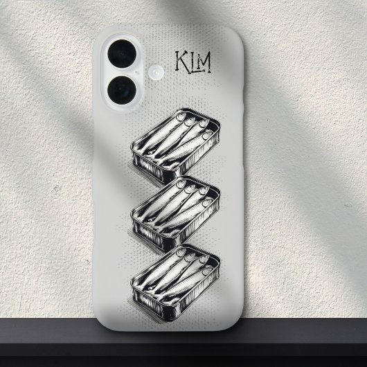 Grijze Sardine Art Grunge Tekening Custom Monogram Case-Mate iPhone Case