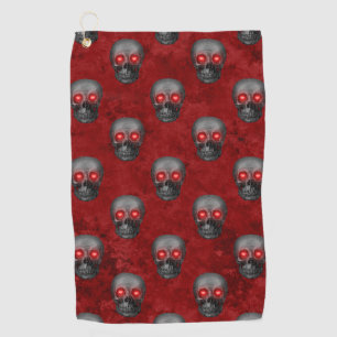 Grijze Schedel Hart Ogen Rood Aquarel Goth Romanti Golfhanddoek