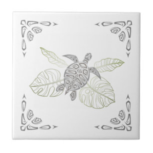 Grijze schildpad en Ornament tropisch Tegeltje