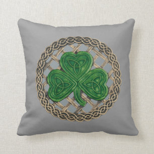 Grijze shamrock en Keltische knopen omkeerbaar kus Kussen