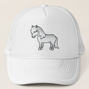 Grijze Shetlandpony Schattige Cartoon Illustratie Trucker Pet