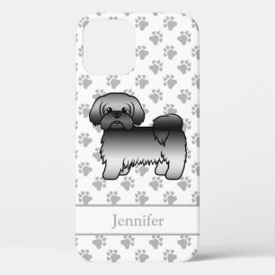 Grijze Shih Tzu Mopshond Cute Cartoon Hond & Naam iPhone 12 Pro Hoesje