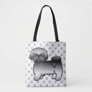 Grijze Shih Tzu Schattige Cartoon Hond & Pootjes Draagtas