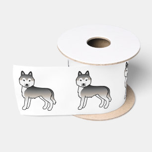 Grijze Siberische Husky Mooie Cartoon Honden Satij Lint