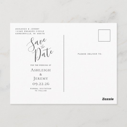 Grijze Silver Agate Custom Photo Save the Date Briefkaart (Achterkant)