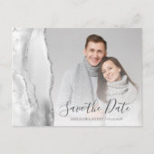 Grijze Silver Agate Custom Photo Save the Date Briefkaart (Voorkant)