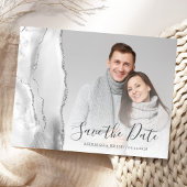 Grijze Silver Agate Custom Photo Save the Date Briefkaart