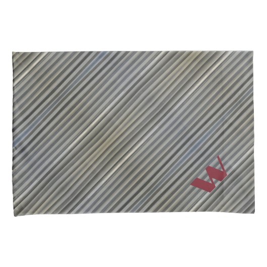 Grijze Smokey Monochromatische Strepen Monogrammed Kussensloop (Voorkant-Rechts)