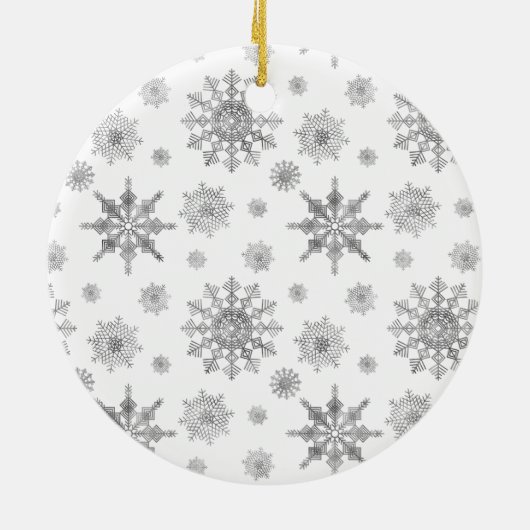 Grijze sneeuwvlokken en kerstmis met aangepaste na keramisch ornament (Achterkant)