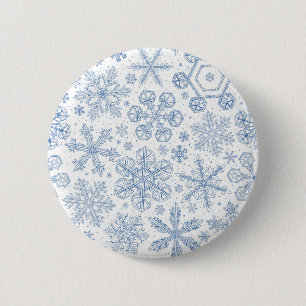 Grijze sneeuwvlokken op gebroken wit ronde button 5,7 cm
