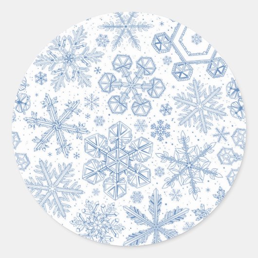 Grijze sneeuwvlokken op gebroken wit ronde sticker (Voorkant)