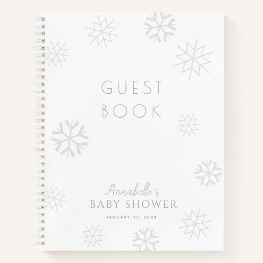 Grijze Snowflake Baby shower Guest Book Notitieboek (Voorkant)