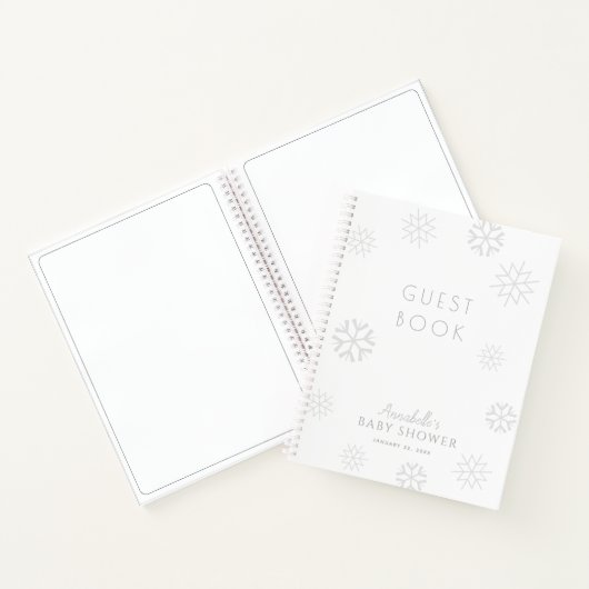 Grijze Snowflake Baby shower Guest Book Notitieboek (Binnen)