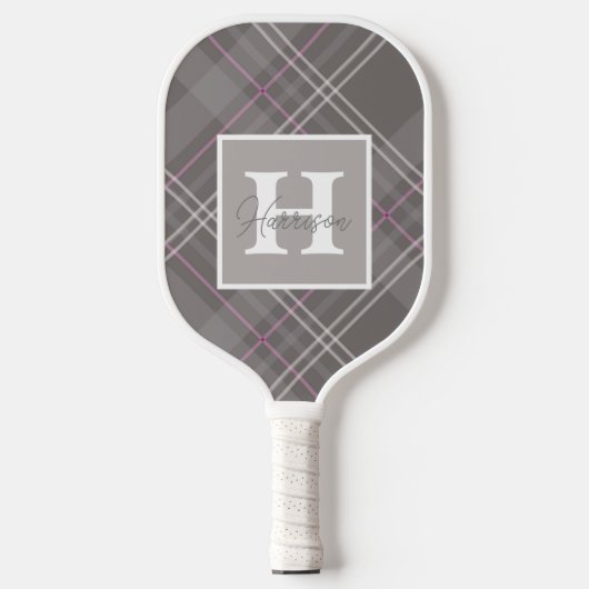 Grijze spelige monogram  naam pickleball paddle (Voorkant)
