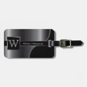 Grijze staal Masculine monogram Executive Style Bagagelabel (Voorkant horizontaal)