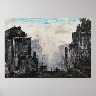Grijze Stads Abstract Print, Waarde Poster Papier 