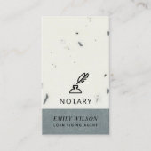 GRIJZE STEEN GEGLAZUURD GESPIKKELD VEER NIB NOTARI VISITEKAARTJE (Voorkant)