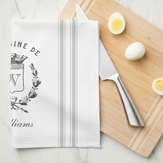 Grijze stijl Franse zak met aangepaste naam Theedoek (Quarter Fold)