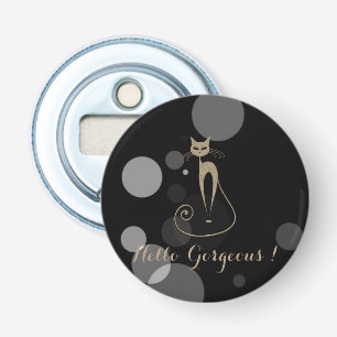 Grijze Stippen op zwarte achtergrond,Cat,Hallo pra Button Flesopener