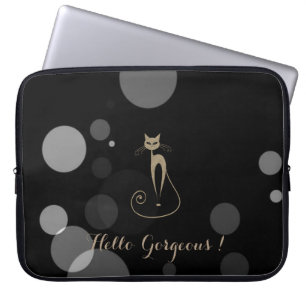 Grijze Stippen Op Zwarte Achtergrond,Kat,Hallo Pra Laptop Sleeve