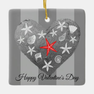 Grijze streep Kustthema Seashell Starfish Heart Keramisch Ornament