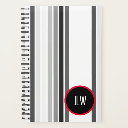 Grijze strepen Rood Cirkel Zwart wit met Initialen Planner (Voorkant)