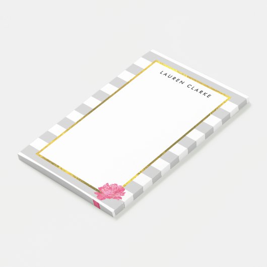 Grijze stripe en roze pony gepersonaliseerd post-it® notes (Schuin)