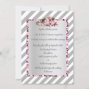 Grijze Stripe roze bloem nodigt nieuwe gouddiamant Kaart