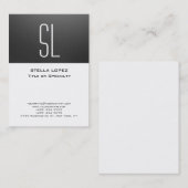 Grijze stripe witte monogram Matig formaat Visitekaartje (Voorkant / Achterkant)