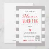 Grijze Stripes Housewarming Party Kaart (Voorkant / Achterkant)