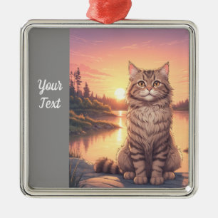 Grijze Tabby Cat door Lake Metalen Ornament