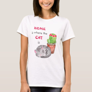Grijze Tabby Cat Home T-shirt
