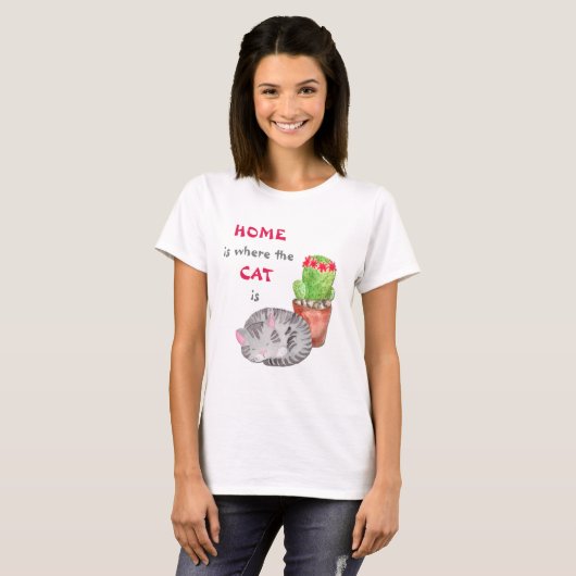 Grijze Tabby Cat Home T-shirt (Voorkant volledig)