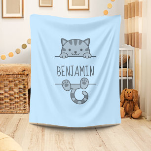 Grijze Tabby Cat Peking achter Custom Name Blue Fleece Deken