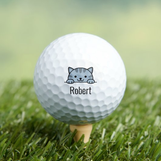 Grijze Tabby Cat Peking boven aangepaste naam Golfballen (Insitu Shirt)