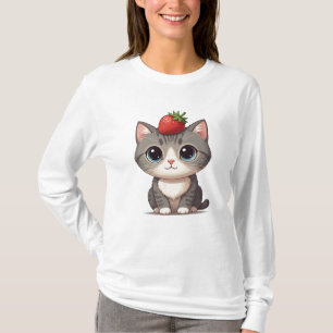 Grijze tabby kat met aardbei t-shirt