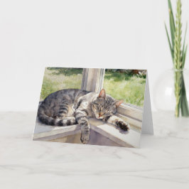 Grijze Tabby Kat Studie C In Waterverf Kaart