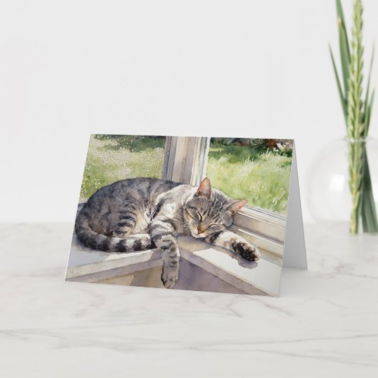 Grijze Tabby Kat Studie C In Waterverf Kaart (Voorkant)
