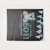 Grijze teddybeer babyshower achtergrond wandkleed (Voorkant (horizontaal))