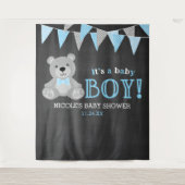 Grijze teddybeer babyshower achtergrond wandkleed (Voorkant)