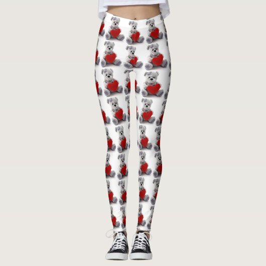 Grijze teddybeer die hart vasthoudt Leggings (Voorkant)