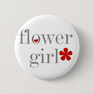Grijze tekst Bloemenmeisje Ronde Button 5,7 Cm
