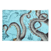 Grijze tentakels op blauwe kaart kussensloop (Achterkant)