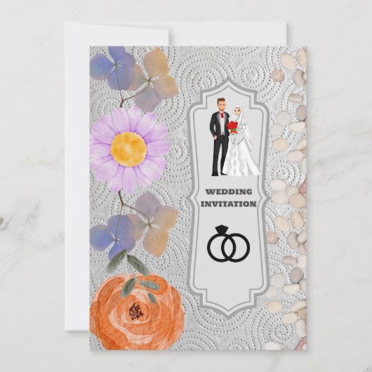 Grijze textuur Bloemen Islamitische bruiloft uitno Kaart (Voorkant)